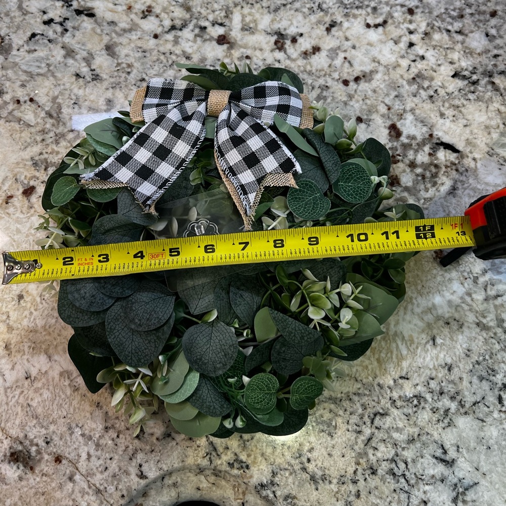 2 Artificial Greenery Wreath with Black and White Bow - Picture 5 of 6